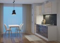 Kitchen interior in a modern style. Night. Evening lighting. Royalty Free Stock Photo