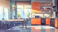 Kitchen interior in a modern urban apartment. Modern cartoon illustration showing orange furniture and black household Royalty Free Stock Photo