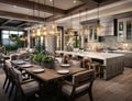 Kitchen Interior in New Upscale Residence with Island, Sink, Cabinetry, and Hardwood Flooring. Showcases Sophisticated Royalty Free Stock Photo