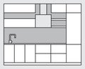 Kitchen interior plan. Draft of modern kitchen furniture made in line art style.