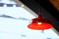 Kitchen interior or restaurant with big red lamp in golden light Royalty Free Stock Photo