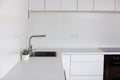 Kitchen interior in white color with sink. Royalty Free Stock Photo