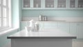 Kitchen interior with white table and teapot. 3d render Royalty Free Stock Photo