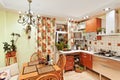 Kitchen interior with wooden furniture