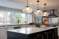 kitchen island with modern pendant lighting