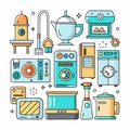 Kitchen items and appliances in colorful, clean design Royalty Free Stock Photo