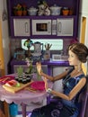 Kitchen In KidKraft Tiny House For Barbie Doll Royalty Free Stock Photo