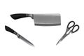 kitchen knife and scissors set, kitchen knife ax with a knife and scissors on a white background Royalty Free Stock Photo