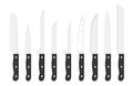 Kitchen knife set with signature names. vector knives.