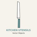 Kitchen knife vector isolate illustration. Vector line illustration icon menu banner flayer. Kitchen cutlery simple logo Royalty Free Stock Photo