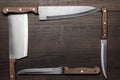 Kitchen knifes on the brown wooden table