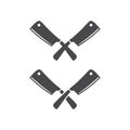 Kitchen knives or cleaver crossed black vector pictogram icon.