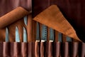 Kitchen knives in a leather case