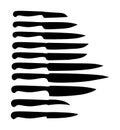 Kitchen knives set vector silhouette illustration. Kitchen knife vector isolated on white background. Major tool for cooking Royalty Free Stock Photo