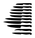 Kitchen knives set vector silhouette illustration. Royalty Free Stock Photo