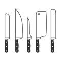 Kitchen Knives Set on White Background. Vector Royalty Free Stock Photo