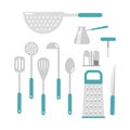 Kitchen ladle cooking home culinary silver equipment flat vector illustration. Royalty Free Stock Photo
