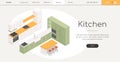 Kitchen - line design style isometric web banner Royalty Free Stock Photo
