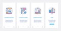 Kitchen line home appliances for cleaning household UX, UI mobile app page screen set
