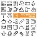Kitchen line icon set, cooking symbols collection, vector sketches, logo illustrations, utensil signs linear pictograms Royalty Free Stock Photo