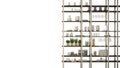 Kitchen living room shelving system foreground close-up, interior design concept, white background with copy space in the backgrou Royalty Free Stock Photo