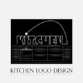 Kitchen logo design on a black background. Kitchen illustration. Symbol furniture