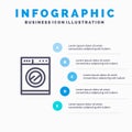 Kitchen, Machine, Washing Blue Infographics Template 5 Steps. Vector Line Icon template