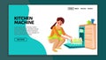 Kitchen Machine Woman Using For Wash Dishes Vector Royalty Free Stock Photo