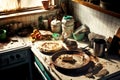 kitchen mess due to clogged sink from rotten and moldy food and dirty plates