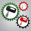 Kitchen mixer sign. Vector. Three connected gears with icons at