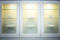 Kitchen modern cupboard with glass doors and lighting Royalty Free Stock Photo