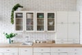 Kitchen at modern house with white interior design Royalty Free Stock Photo