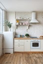 Kitchen at modern house with white interior design Royalty Free Stock Photo