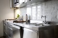 Modern Kitchen with Stainless Steel Appliances Royalty Free Stock Photo