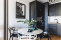 Kitchen in a modern studio apartment for rent. Interior design Royalty Free Stock Photo