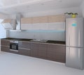 Kitchen modern style interior design, 3D render