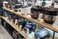 Kitchen multi cookers from different manufacturers on a shelf in a retail store. Minsk, Belarus, 2023