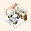 Kitchen Natural Wood Isometric Home Interior Illustration Design