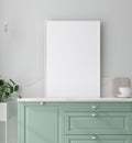 Kitchen in neo mint color, wall poster mock up