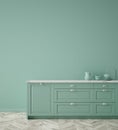 Kitchen in neo mint color, wall poster mock up