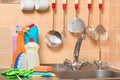 Kitchen objects - tap and cleaning products Royalty Free Stock Photo