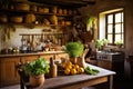 Kitchen Overflowing With an Abundance of Potted Plants, An authentic Italian farmhouse kitchen with homemade pasta and fresh