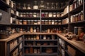 kitchen pantry, filled with neatly organized food and spices