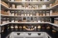 kitchen pantry with labeled jars, boxes, and containers for easy access