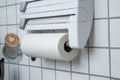 A kitchen paper towel roll hanging on the wall in the kitchen Royalty Free Stock Photo
