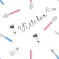 Kitchen pattern with hand drown lettering, spoon, fork, knife an