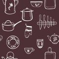 Kitchen Pattern Seamless Vector Texture.doodle Cook`s tools items. Hand drawn design elements. items for cooking. knife