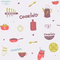 Kitchen Pattern Seamless Vector Texture.doodle Cook`s tools items. Hand drawn design elements. items for cooking. knife