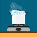 Kitchen pot boil cooking flat vector