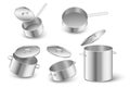 Kitchen pot and pan realistic vector set Royalty Free Stock Photo